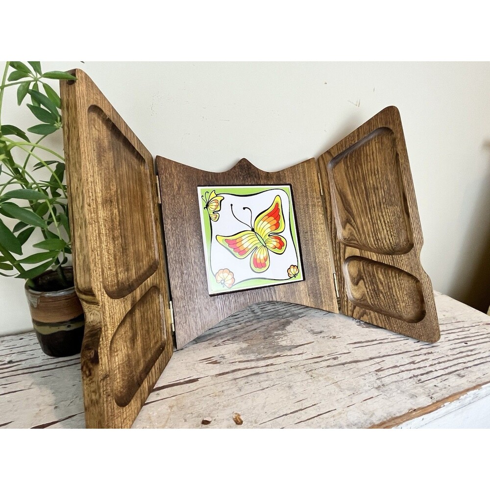 Vintage MCM Gail Craft Wooden 🦋 Butterfly Folding Serving Board Tray Japan